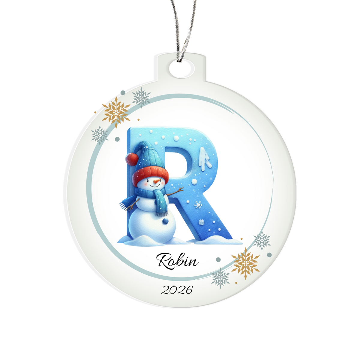 Snowman Letter Initial Acrylic Christmas Ornament