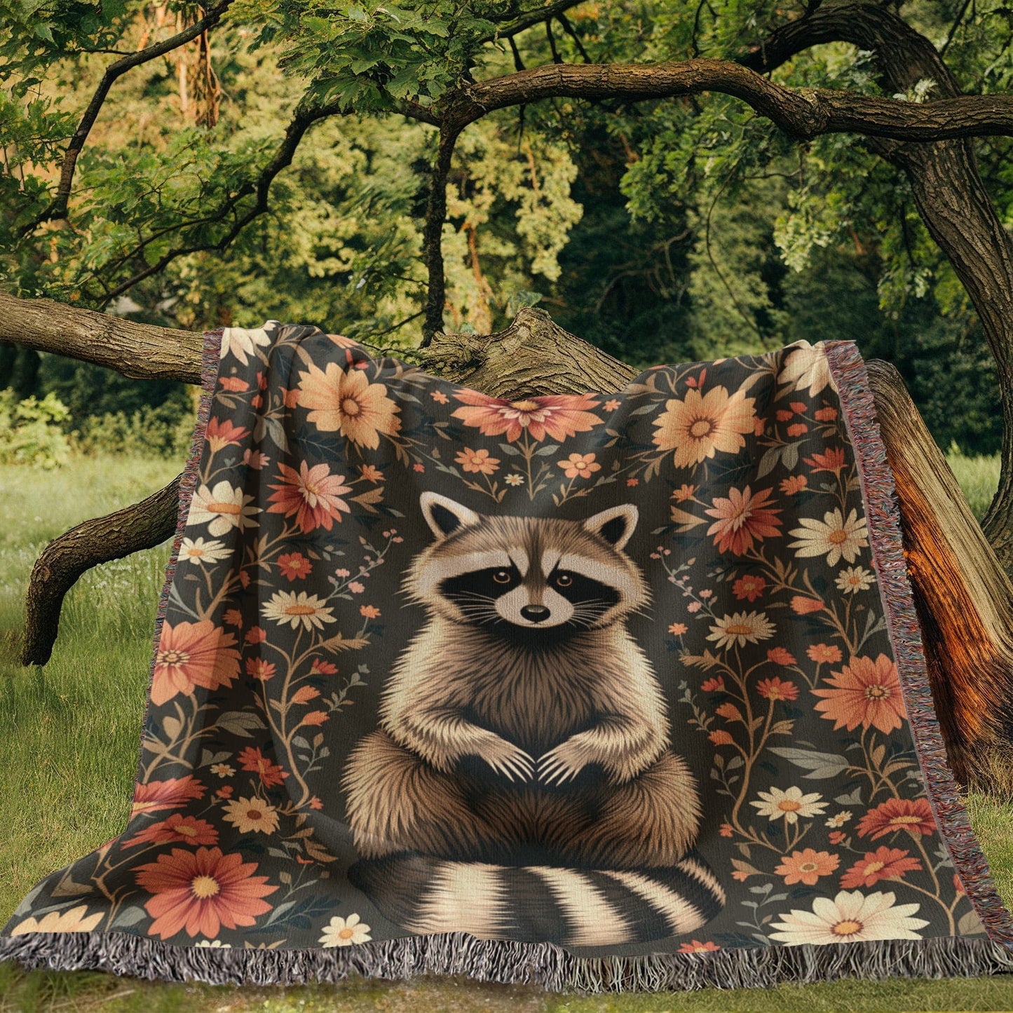 Raccoon Woven Cotton Blanket-[Heartfelt Family Gift]