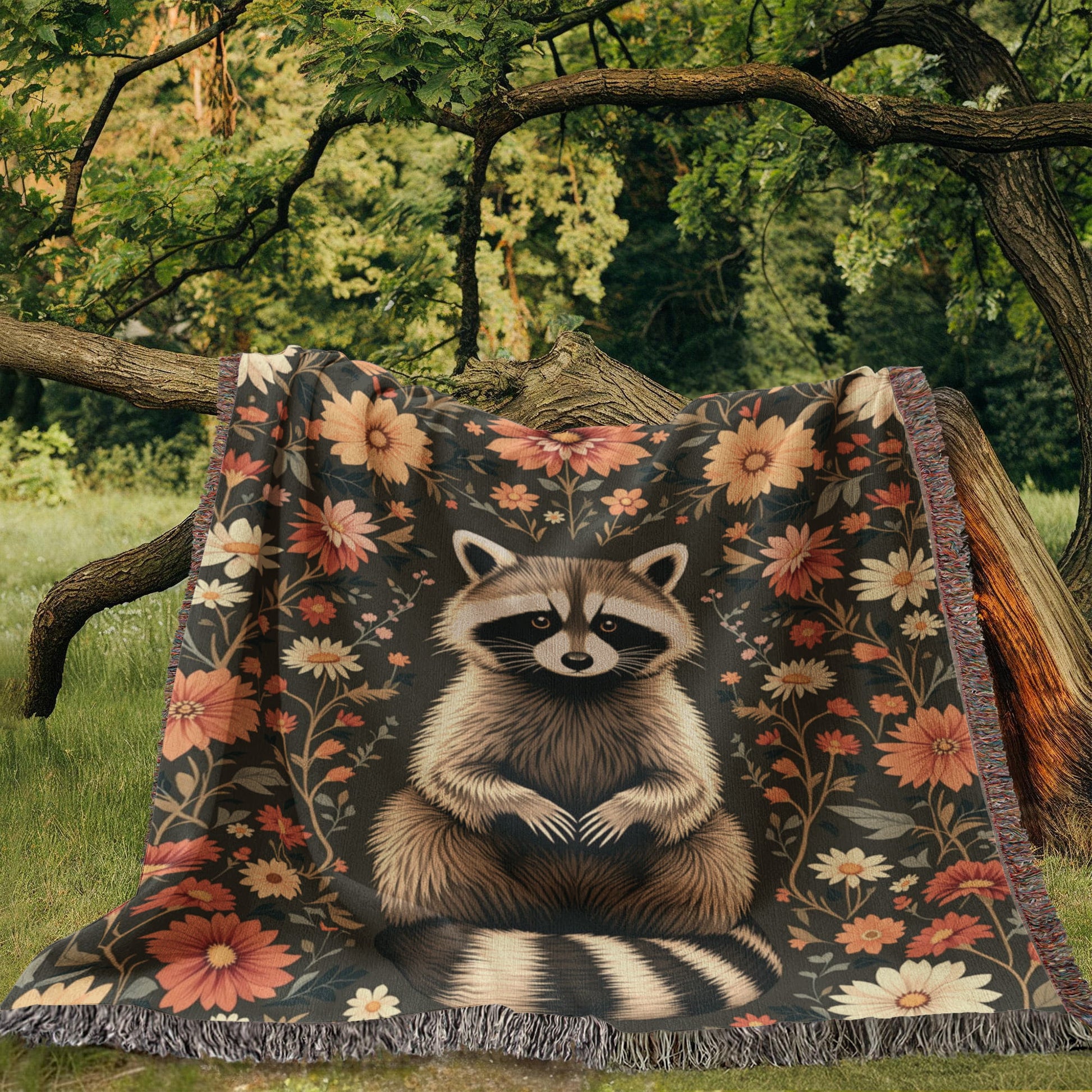 Raccoon Woven Cotton Blanket-[Heartfelt Family Gift]