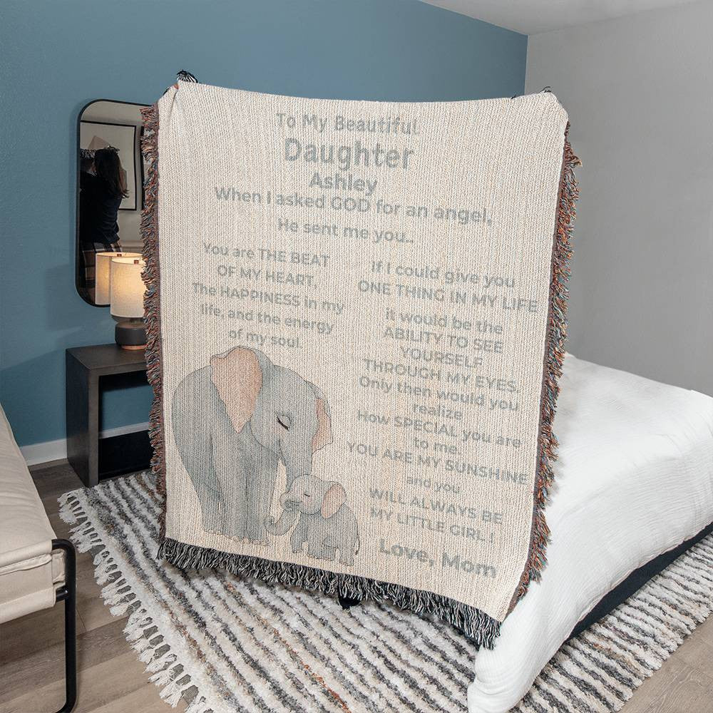 Elephant  Heirloom Artwork Woven Blanket (Portrait)-[Heartfelt Family Gift]