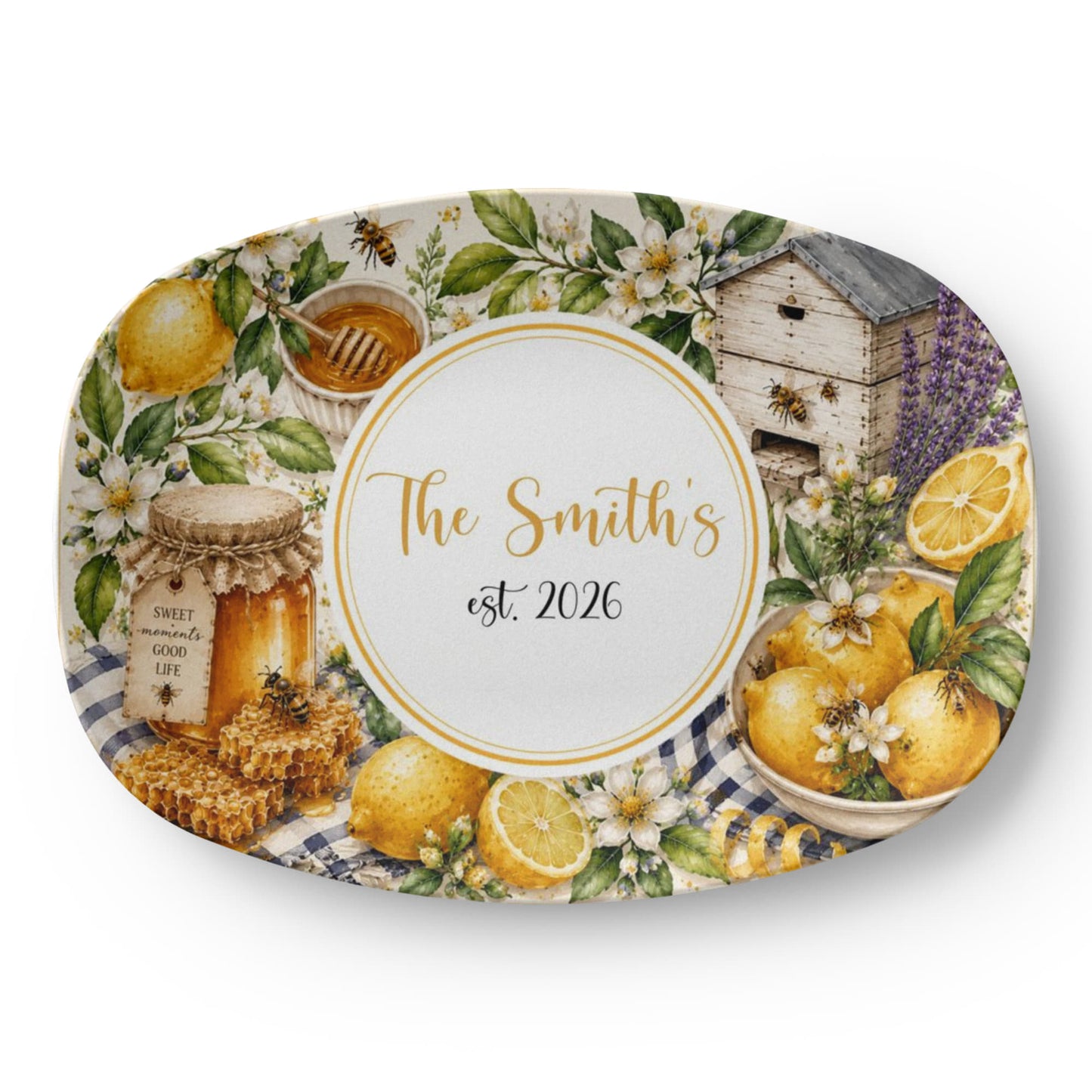 Personalized Lemon Honey Tray, Custom Name Serving Tray, Kitchen Decor, Beekeeper Gift, Housewarming Gifts