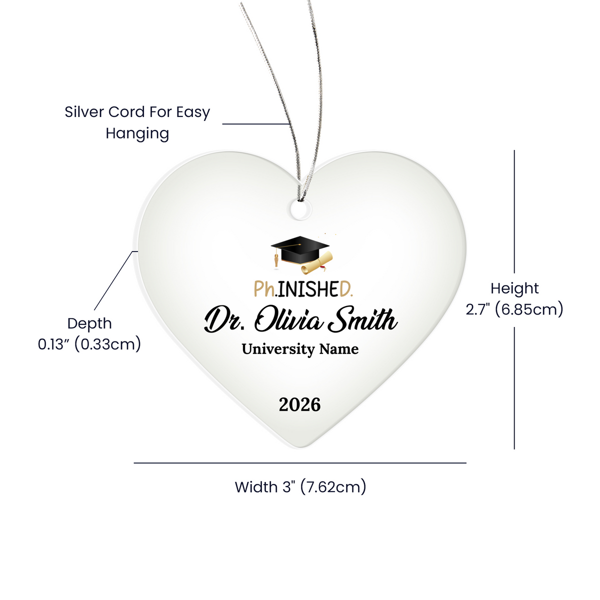 Phd Doctorate Degree Ceramic Heart Ornament
