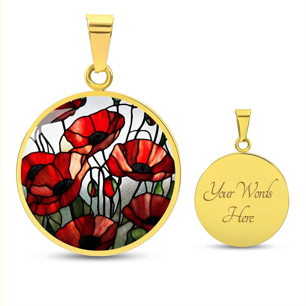 Red Poppy Flower Necklace or Bangle Bracelet with Optional Engraving-[Heartfelt Family Gift]