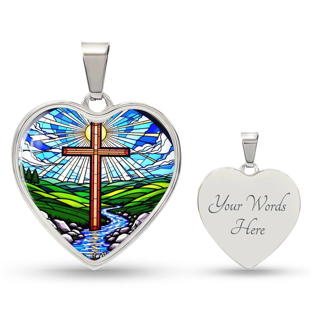Cross Faux Stain Glass Pendant Necklace
