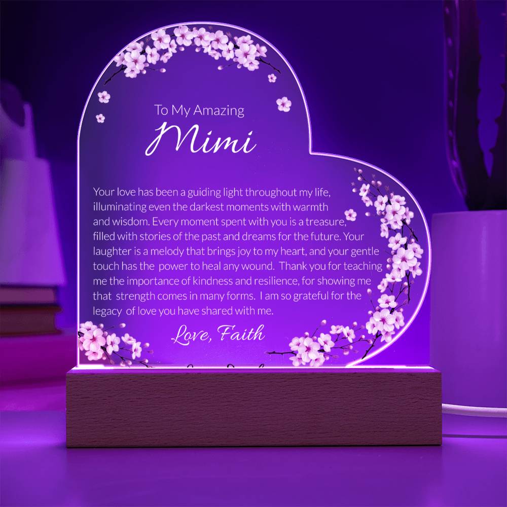 Mimi Acrylic Heart Plaque, Grandma Gift, Personalized Grandma Keepsake, Heartfelt Grandmother Tribute, Mother's Day Gift for Mimi