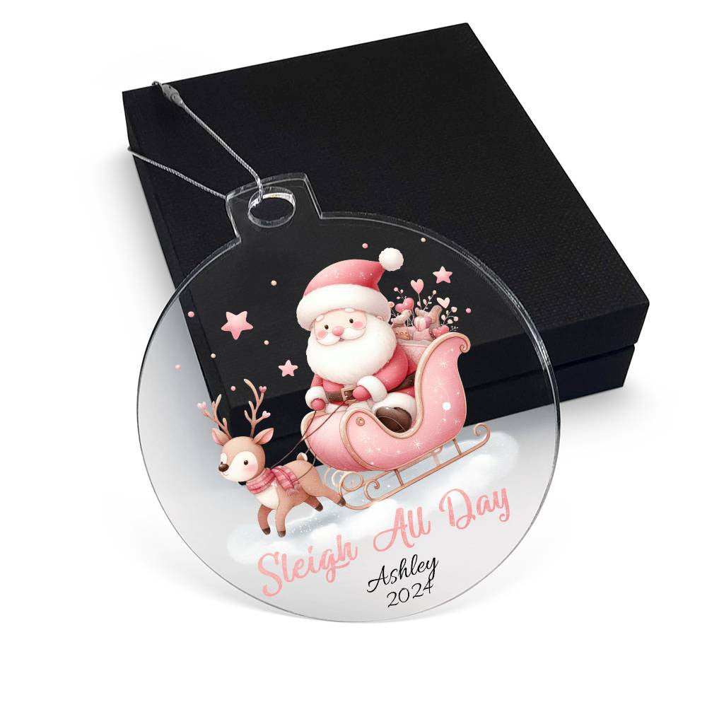 Pink Sleigh All Day Acrylic Christmas Ornament-[Heartfelt Family Gift]