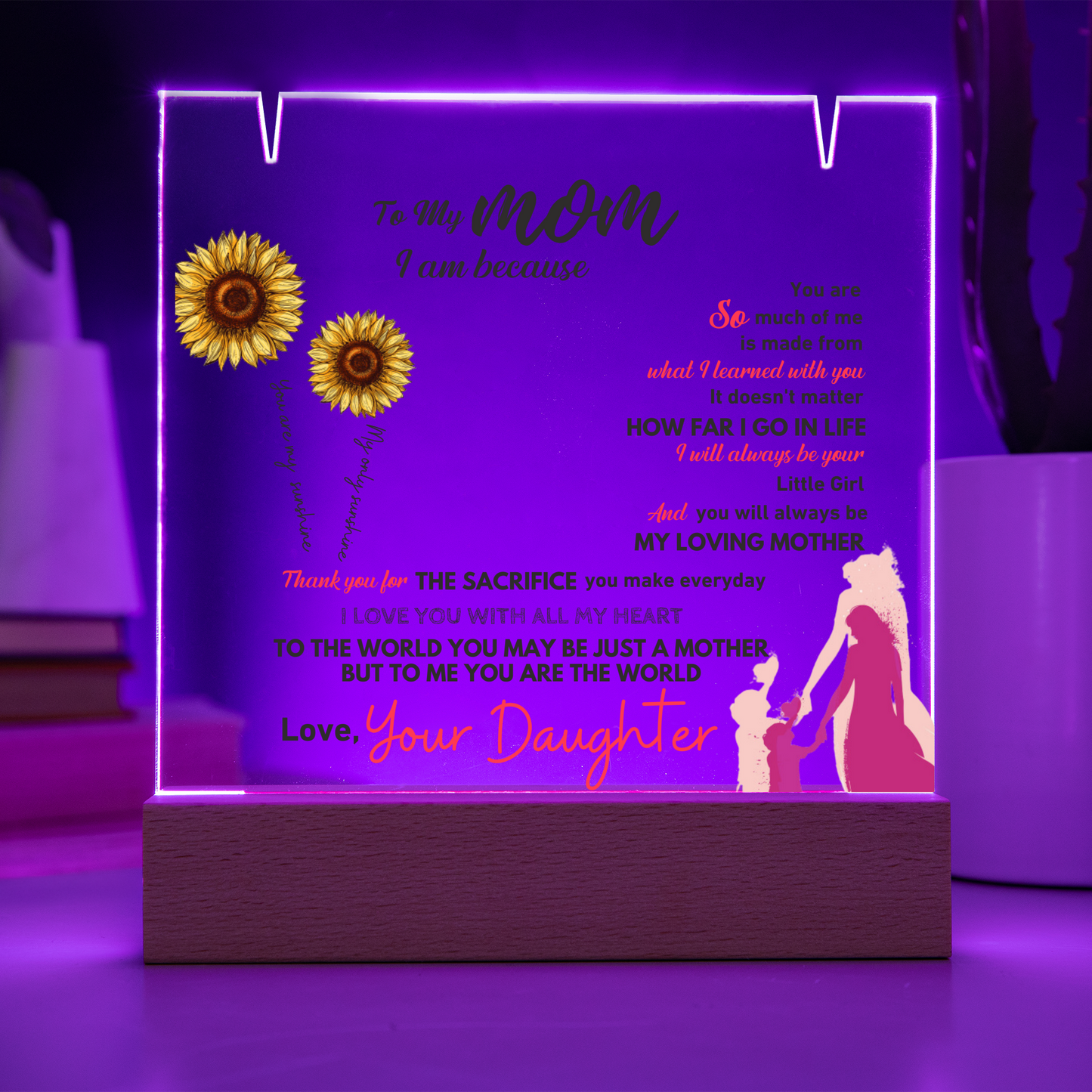 Mom  LED Acrylic Heart Necklace & Plaque Gift Set-[Heartfelt Family Gift]