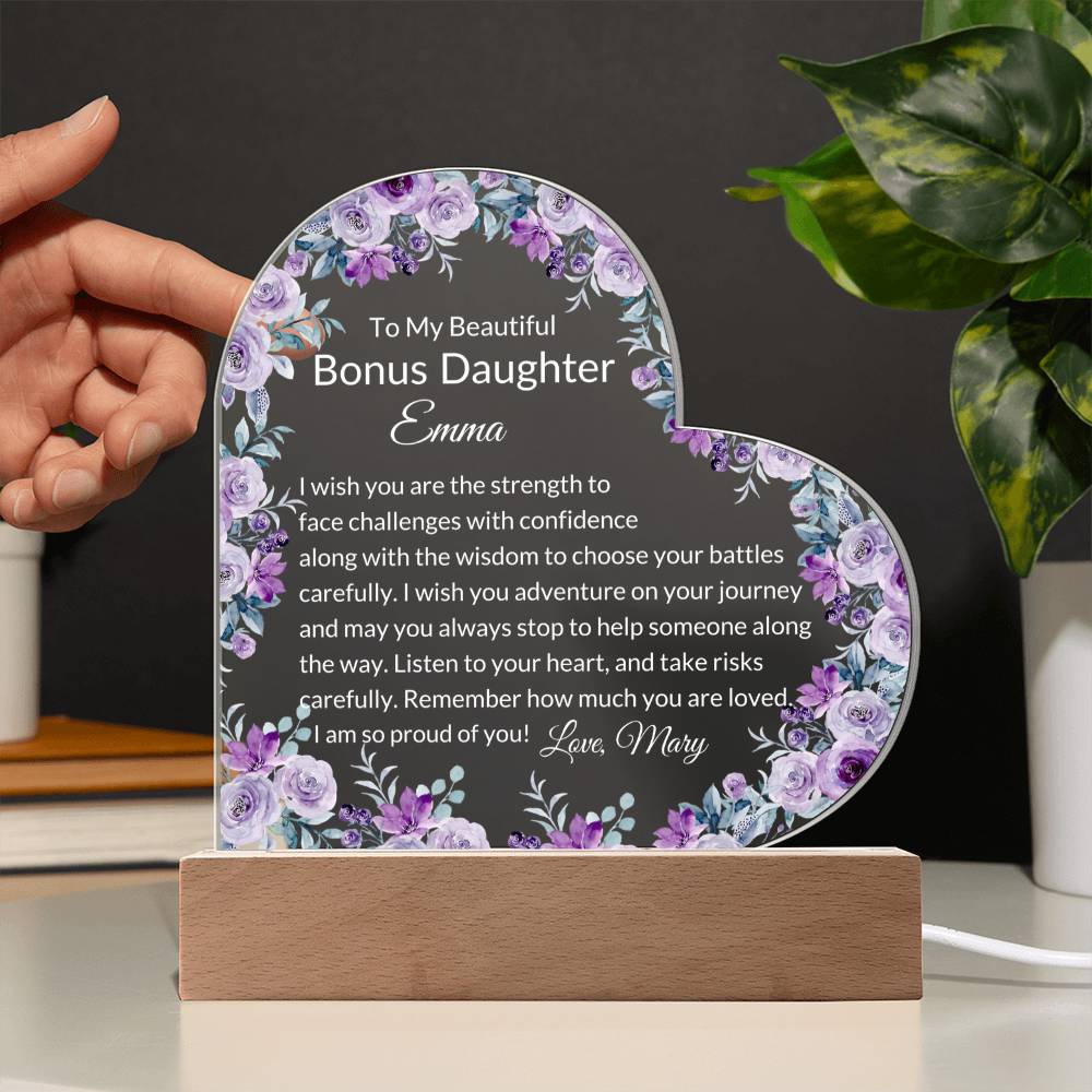 Bonus Daughter Personalized LED  Heart Plaque