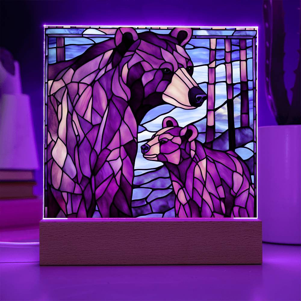 Bear Family Cub Acrylic Square Plaque-[Heartfelt Family Gift]