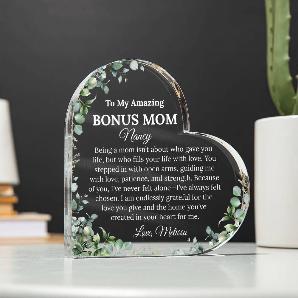 Personalized Bonus Mom Heart Plaque