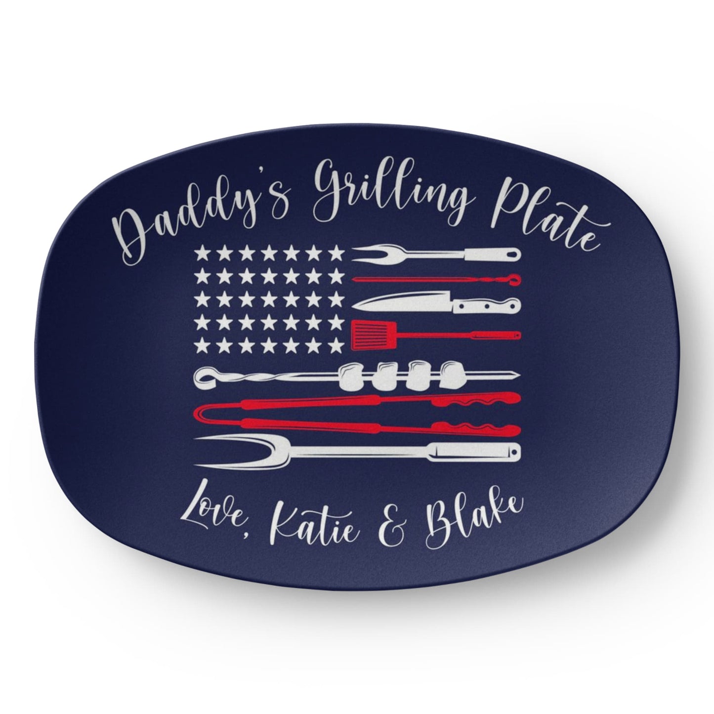 Personalized Patriotic BBQ Serving Tray, Father's Day Gift, Custom Grilling Plate, Outdoor Party Dish, American Flag Design