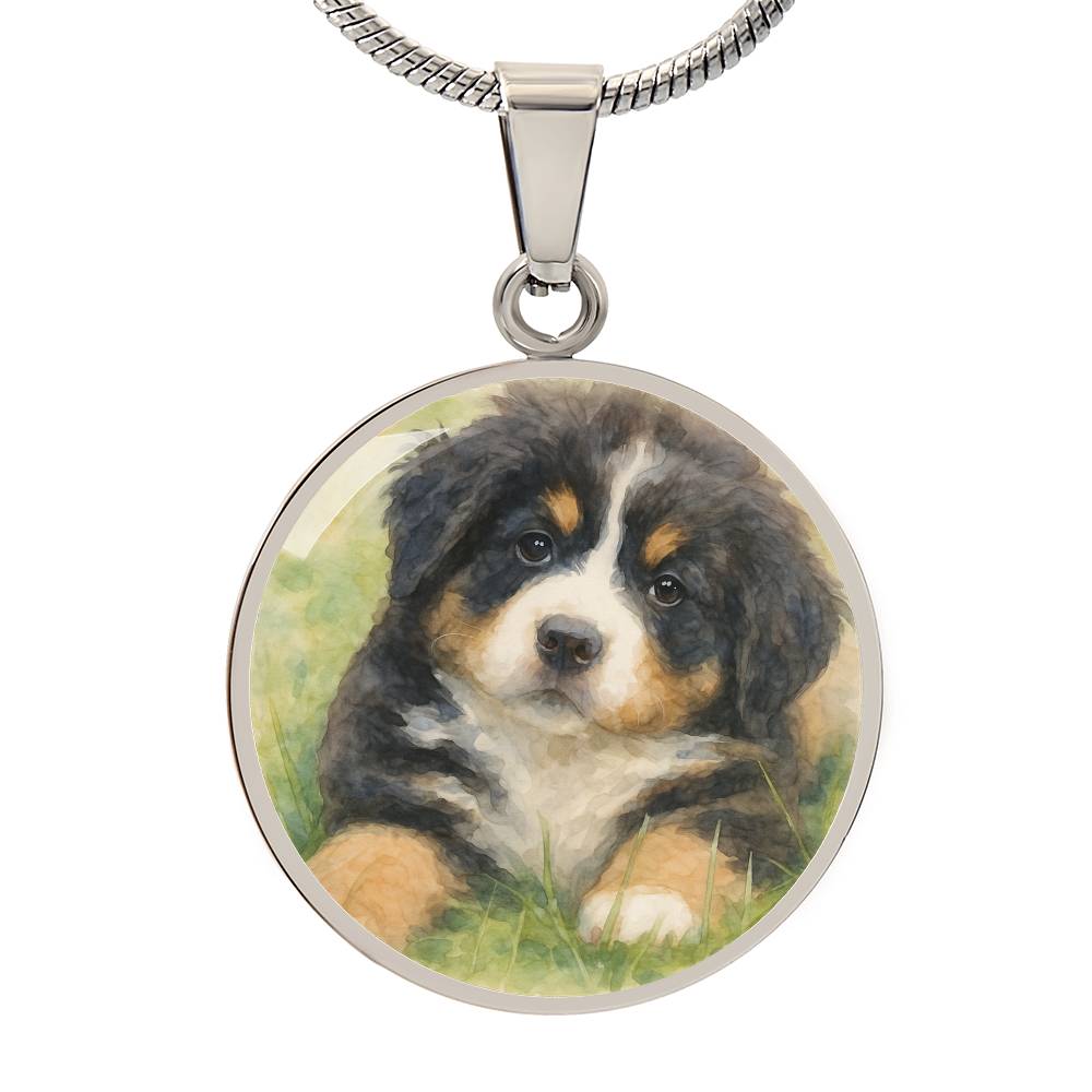 Personalized Watercolor Dog Portrait Necklace with Engraving
