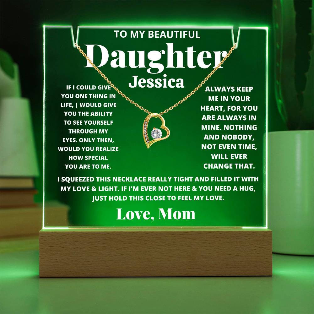 Daughter from Mom LED Acrylic Heart Necklace & Plaque Gift-[Heartfelt Family Gift]
