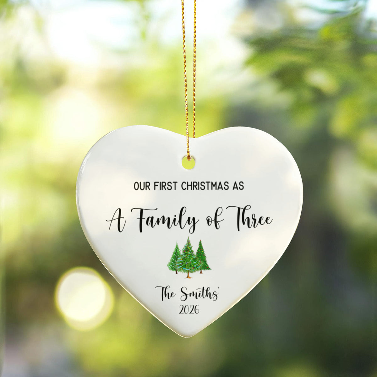 First Christmas As A Family of Three Ceramic Heart Ornament