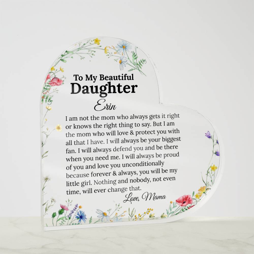 To My Daughter Heart Plaque Gift from mom