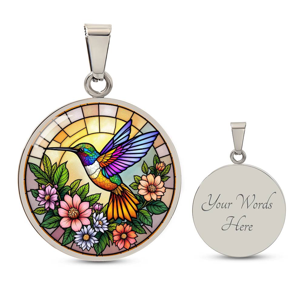 Hummingbird Floral Necklace with Engraving