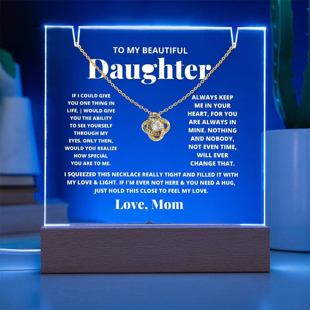 Daughter from Mom Acrylic & Love Knot Necklace Gift Set-[Heartfelt Family Gift]