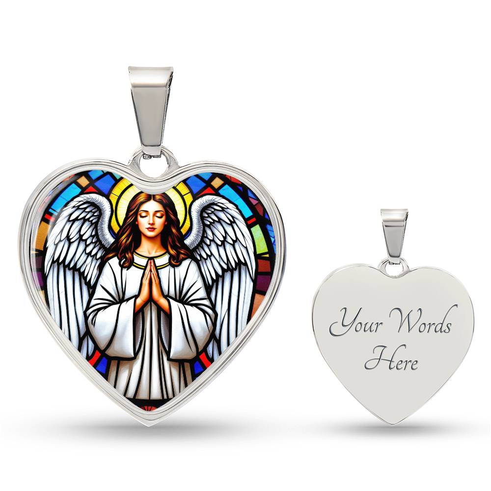 Guardian Angel Faux Stain Glass Pendant Necklace