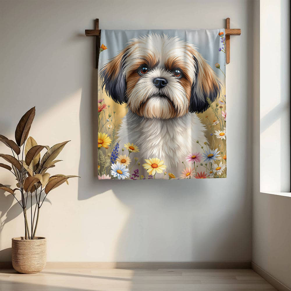 Shih Tzu Dog Wildflower Floral Dog Woven Blanket-[Heartfelt Family Gift]