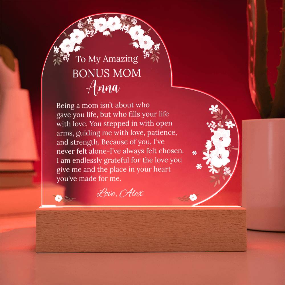 Bonus Mom Acrylic Heart Plaque