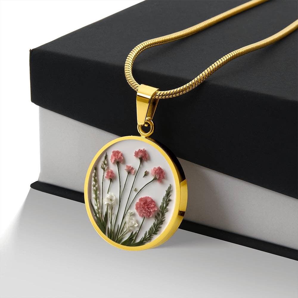 January Birthflower Necklace Carnation and Snow drop Floral pendant-[Heartfelt Family Gift]