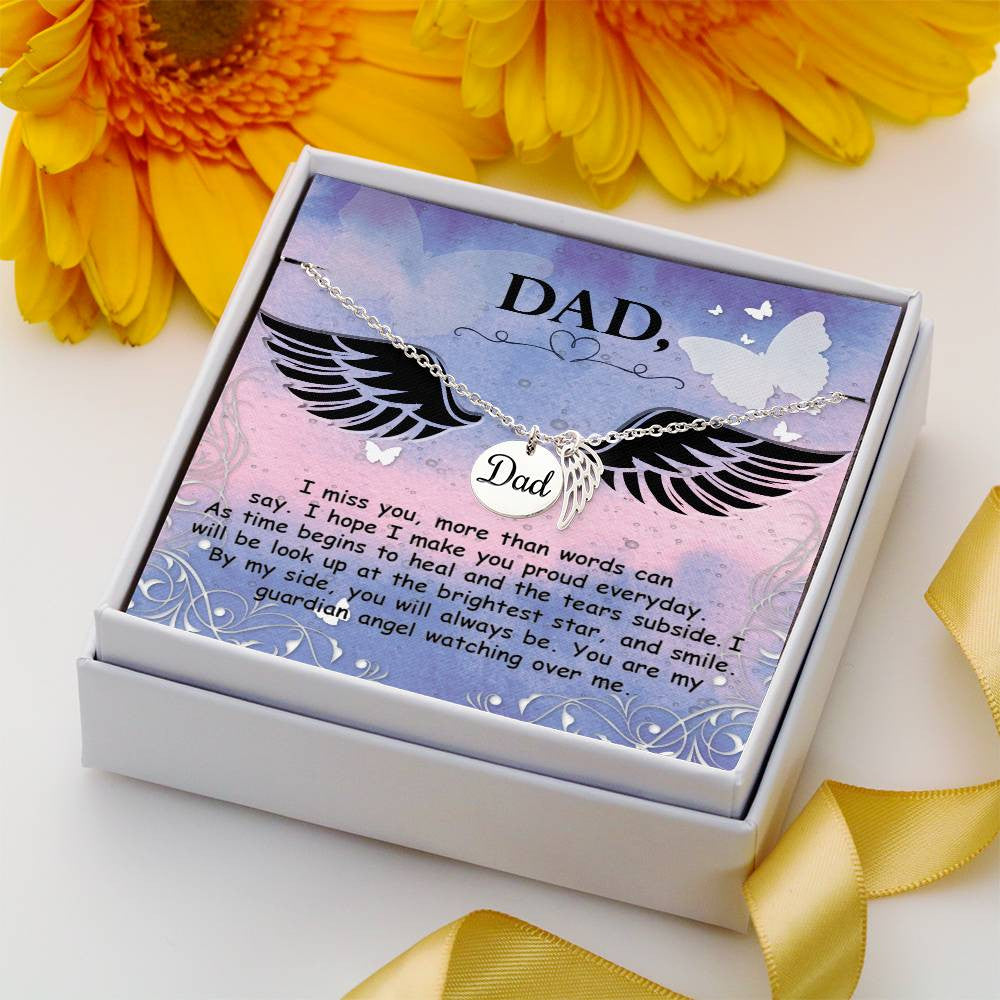 Dad Memorial Necklace Angel Wing Charm-[Heartfelt Family Gift]