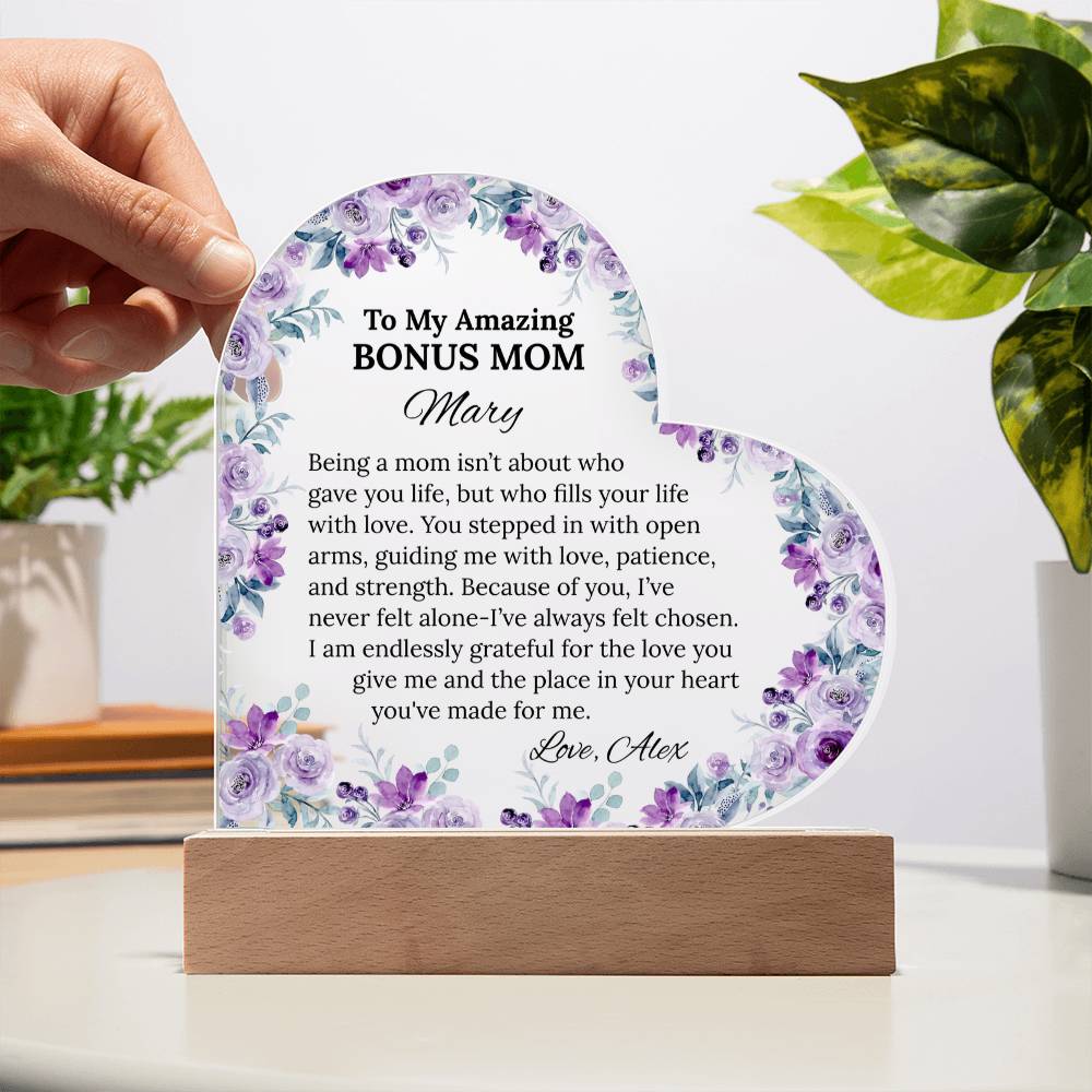 Bonus Mom Acrylic Heart Plaque