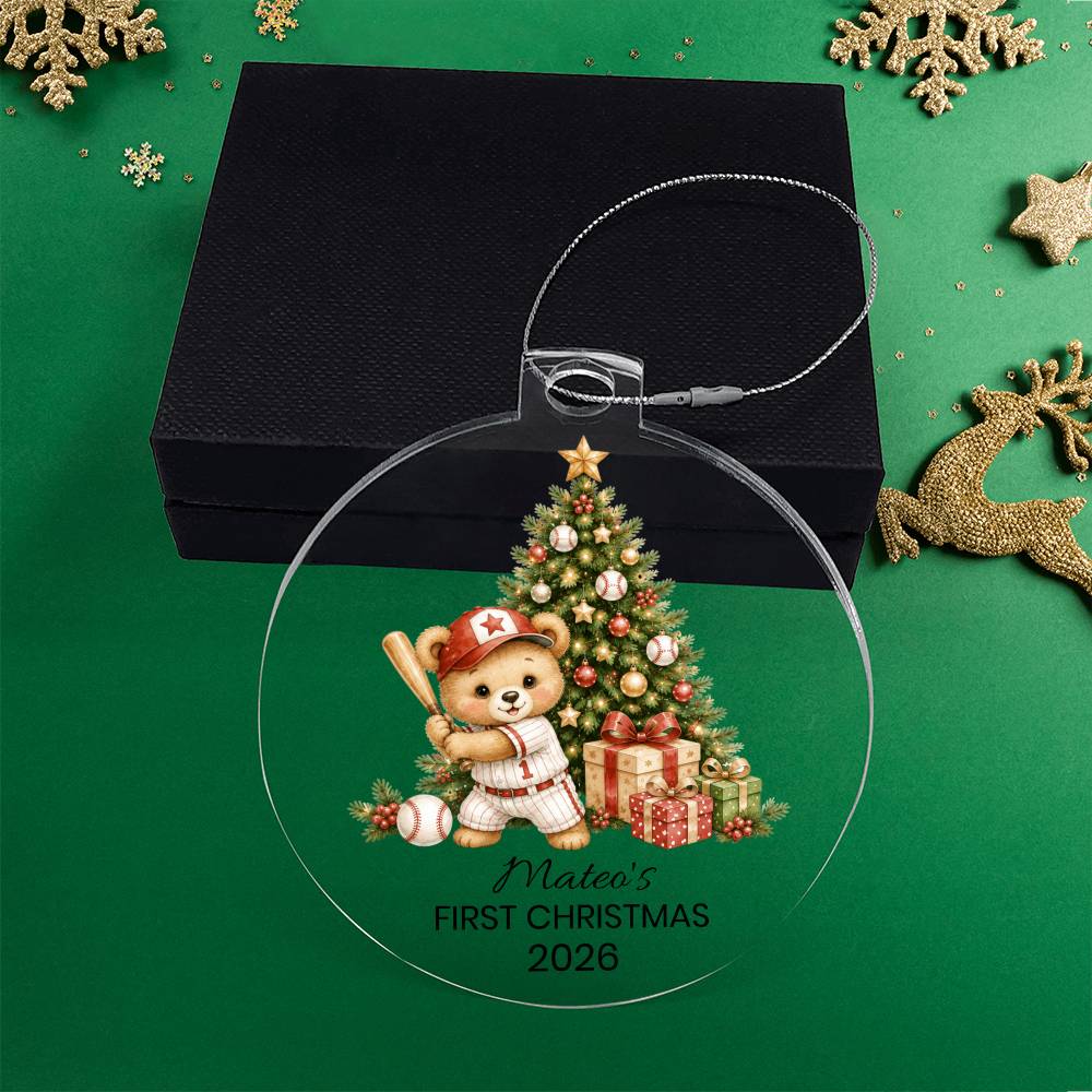 Baseball Bear Kids Christmas Ornament