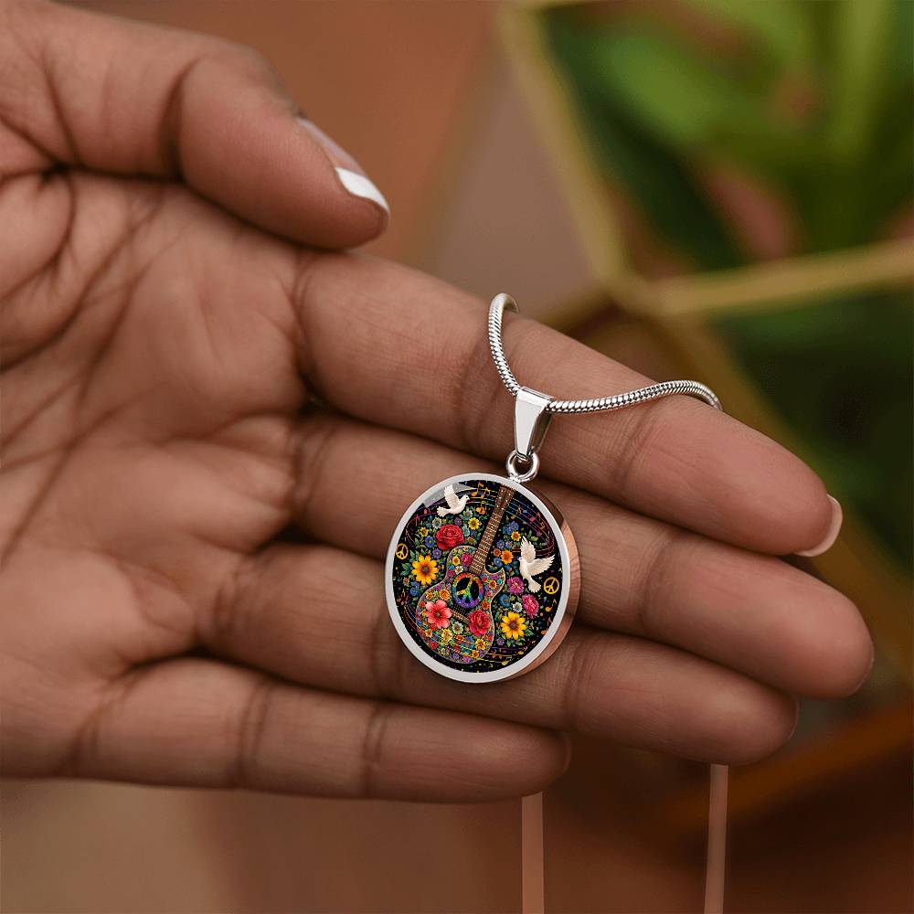 Peace Love Guitar Necklace with Engraving