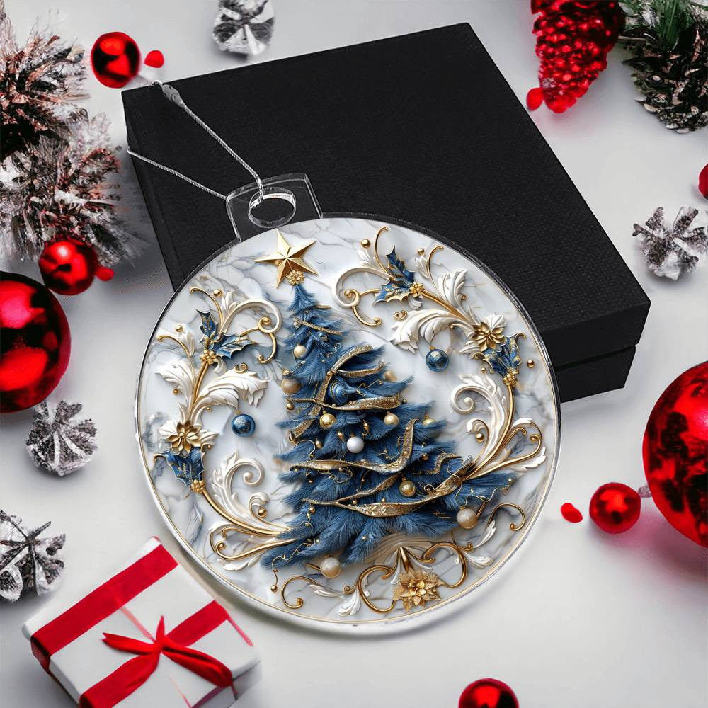 Blue Gold Christmas Tree Acrylic Christmas Ornament-[Heartfelt Family Gift]