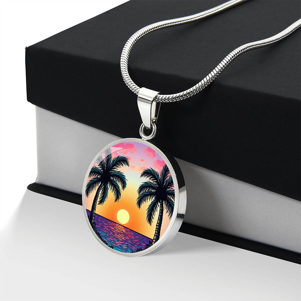 Palm Tree Beach Necklace with Engraving