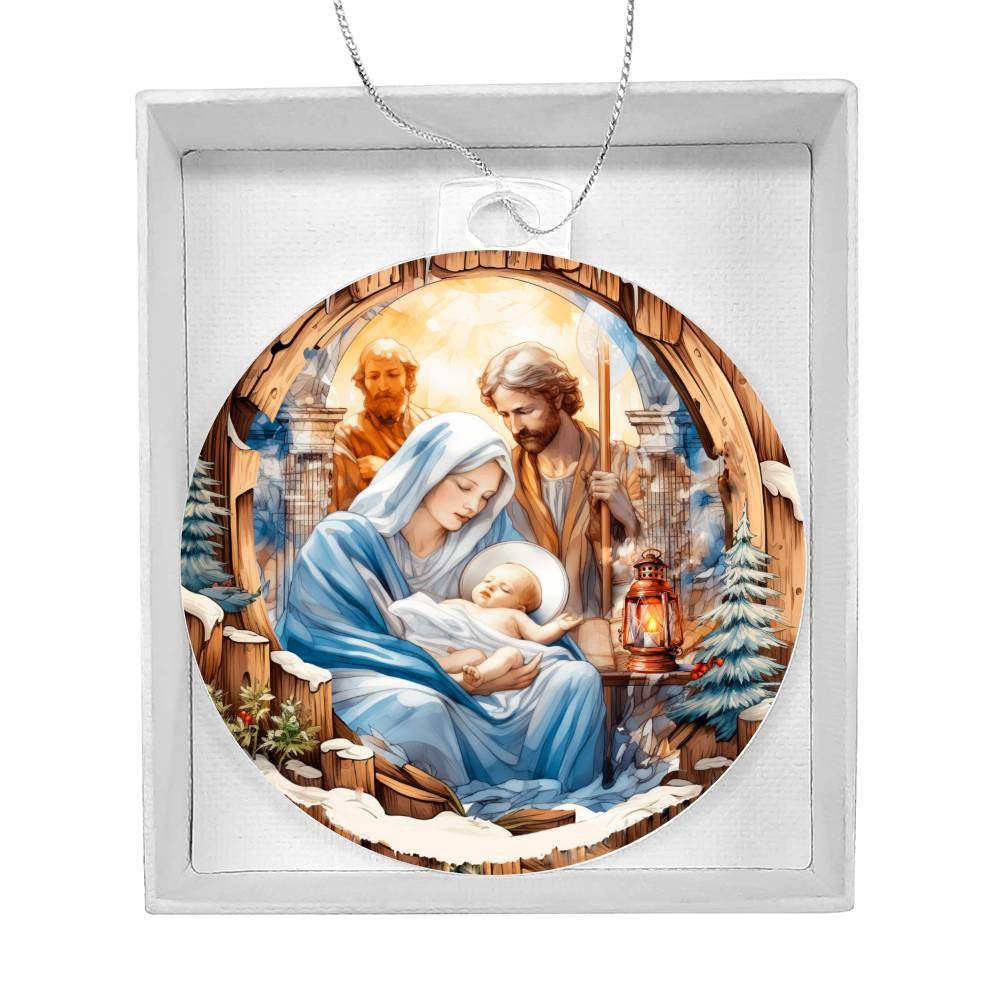 Baby Jesus in Manger Acrylic Christmas Ornament-[Heartfelt Family Gift]