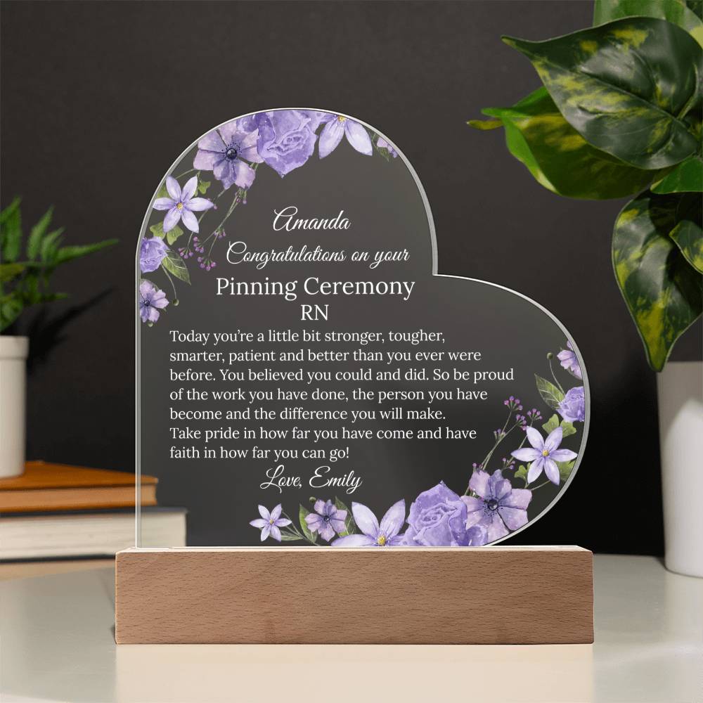 Personalized Pinning Ceremony Acrylic Heart Plaque