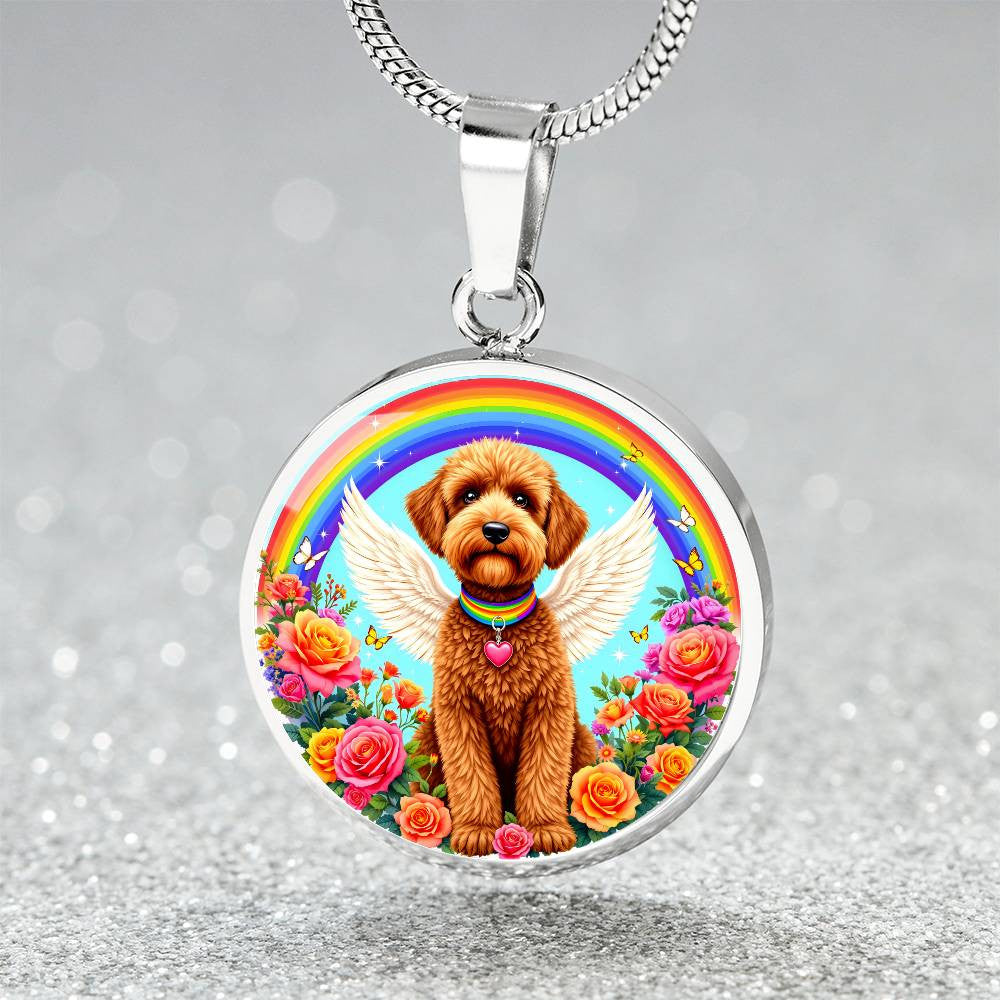 Brown Poodle Angel Rainbow Bridge Memorial Necklace with Engraving-[Heartfelt Family Gift]