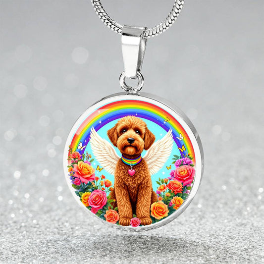 Brown Poodle Angel Rainbow Bridge Memorial Necklace with Engraving-[Heartfelt Family Gift]