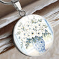 Engraved Floral Pendant Necklace Delft Blue Vase-[Heartfelt Family Gift]