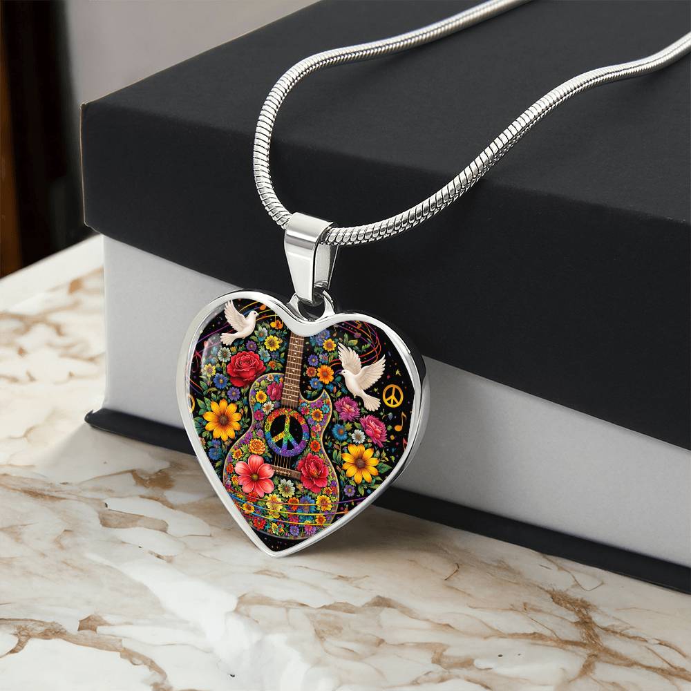 Peace Love Guitar Necklace with Engraving