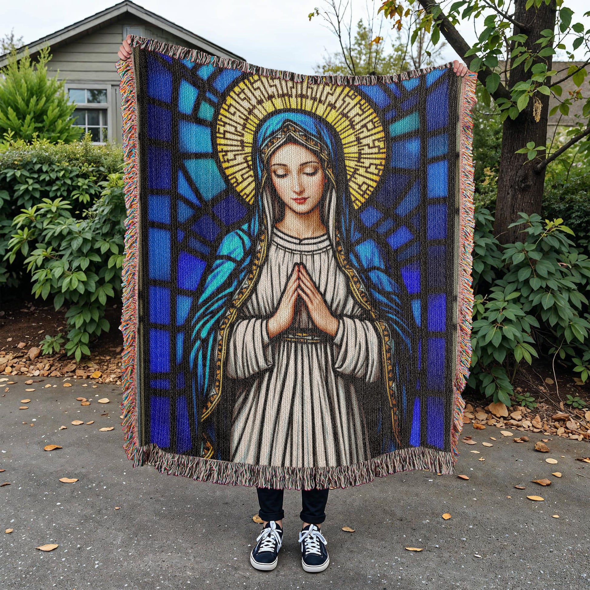 Mother Mary Woven Cotton Throw Blanket-[Heartfelt Family Gift]