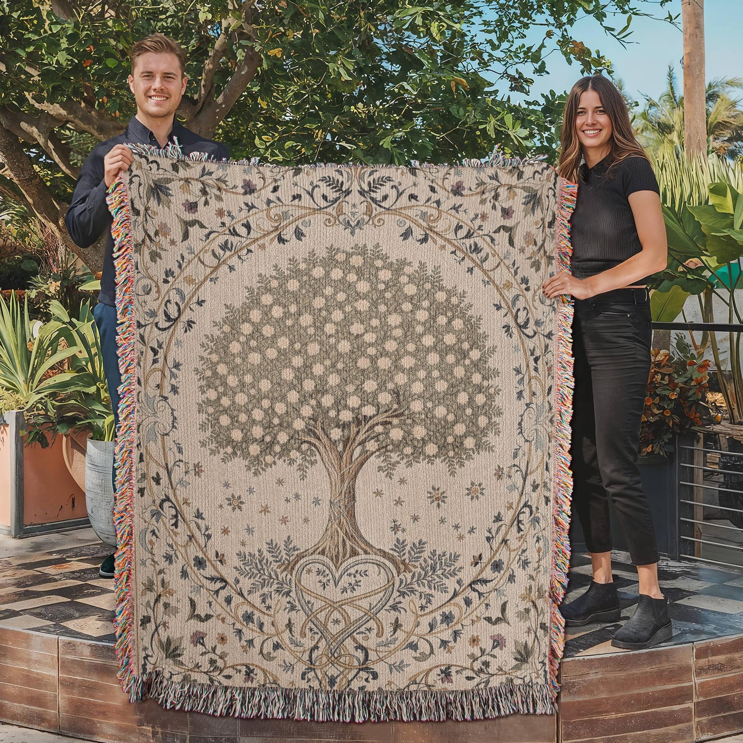 Tree of Life Floral Woven Blanket-[Heartfelt Family Gift]