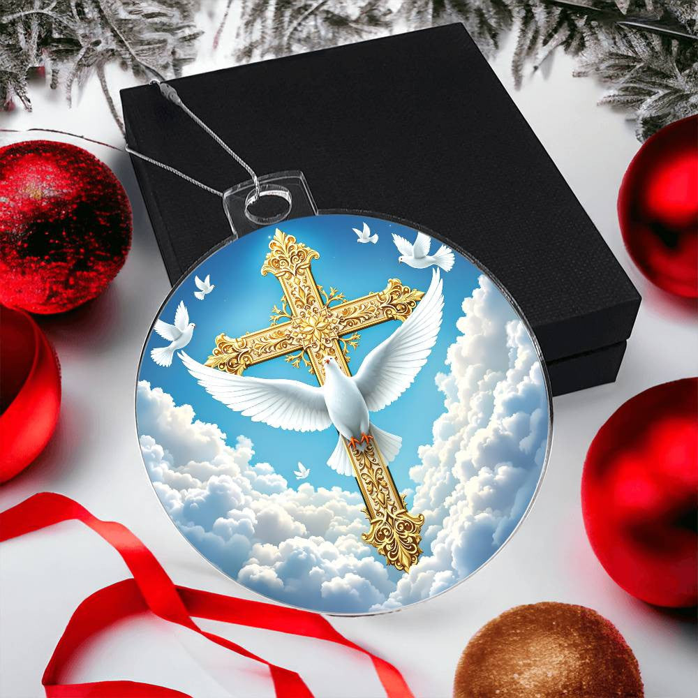 Cross and Dove Acrylic Christmas Ornament