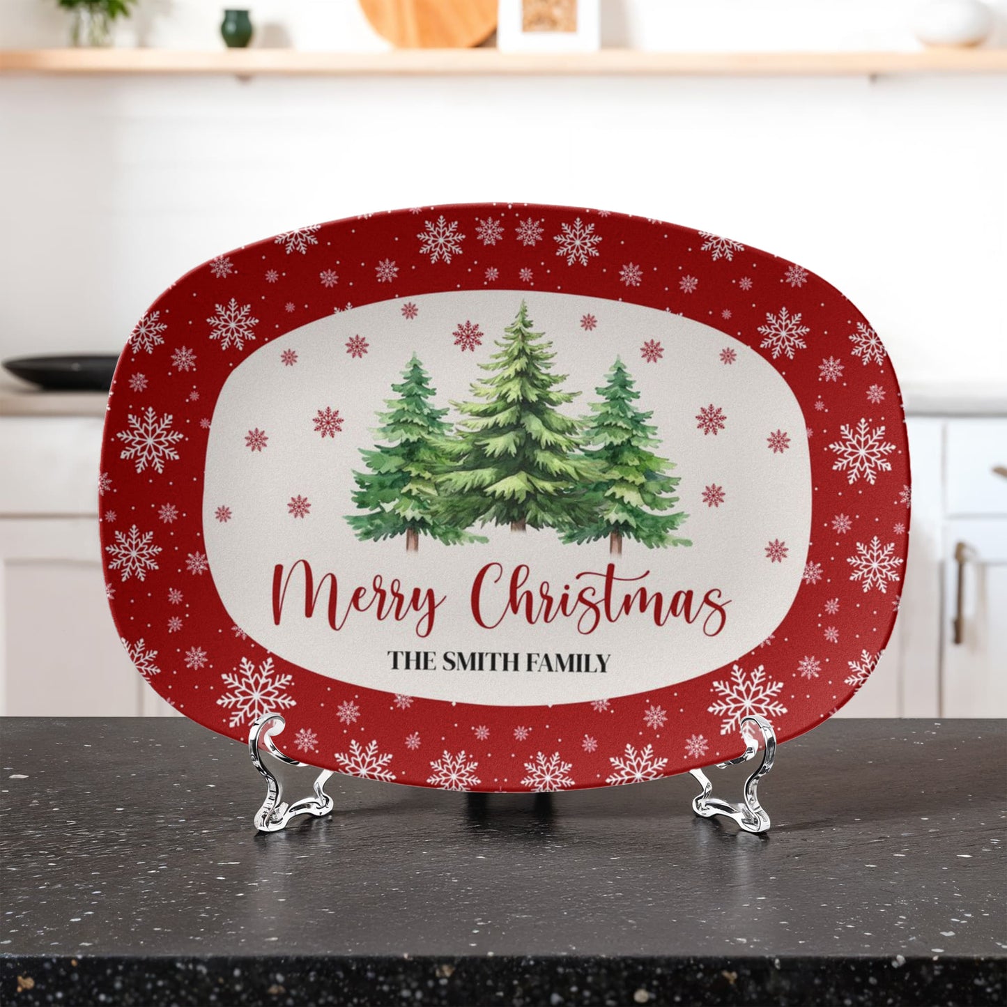 Personalized Christmas Serving Platter, Family Name Holiday Tray, Custom Christmas Platter, Holiday Decor Gift, Festive Serving Dish