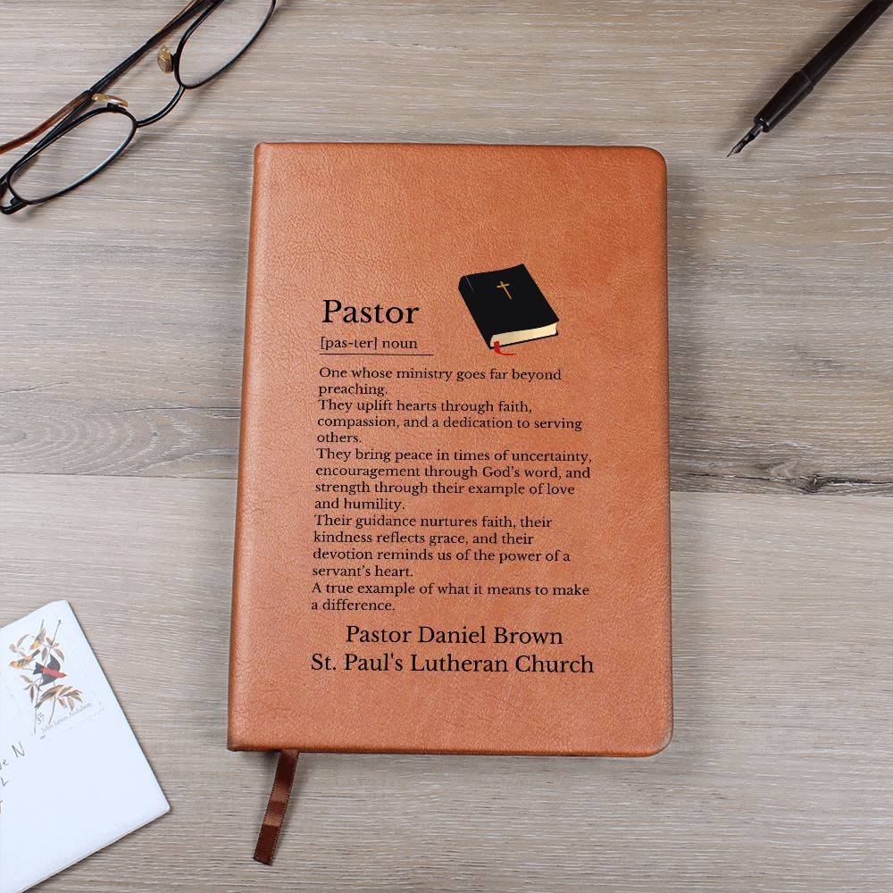 Pastor Vegan Leather Journal Personalized Religious Gift, Custom Name Notebook, Faith Inspired Diary, Inspirational Church Present