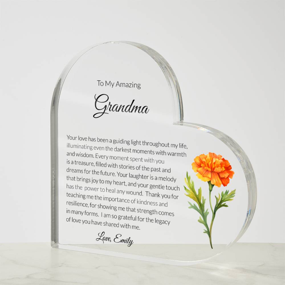 Grandma Acrylic Heart Plaque with personalized birth flower