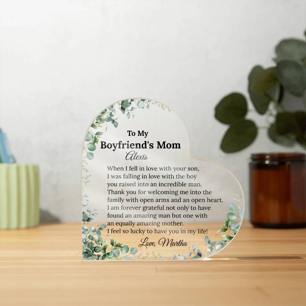 Personalized Boyfriend's Mom Heart Plaque