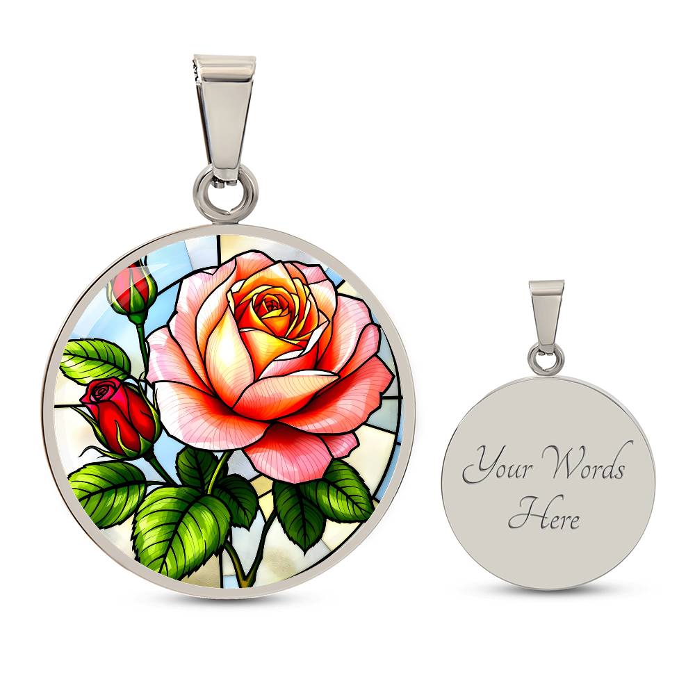 Rose Floral Necklace with Engraving