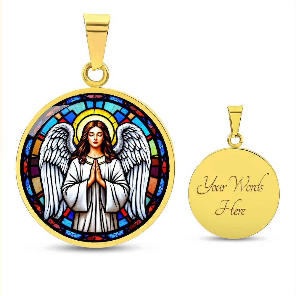 Guardian Angel Faux Stain Glass Pendant Necklace