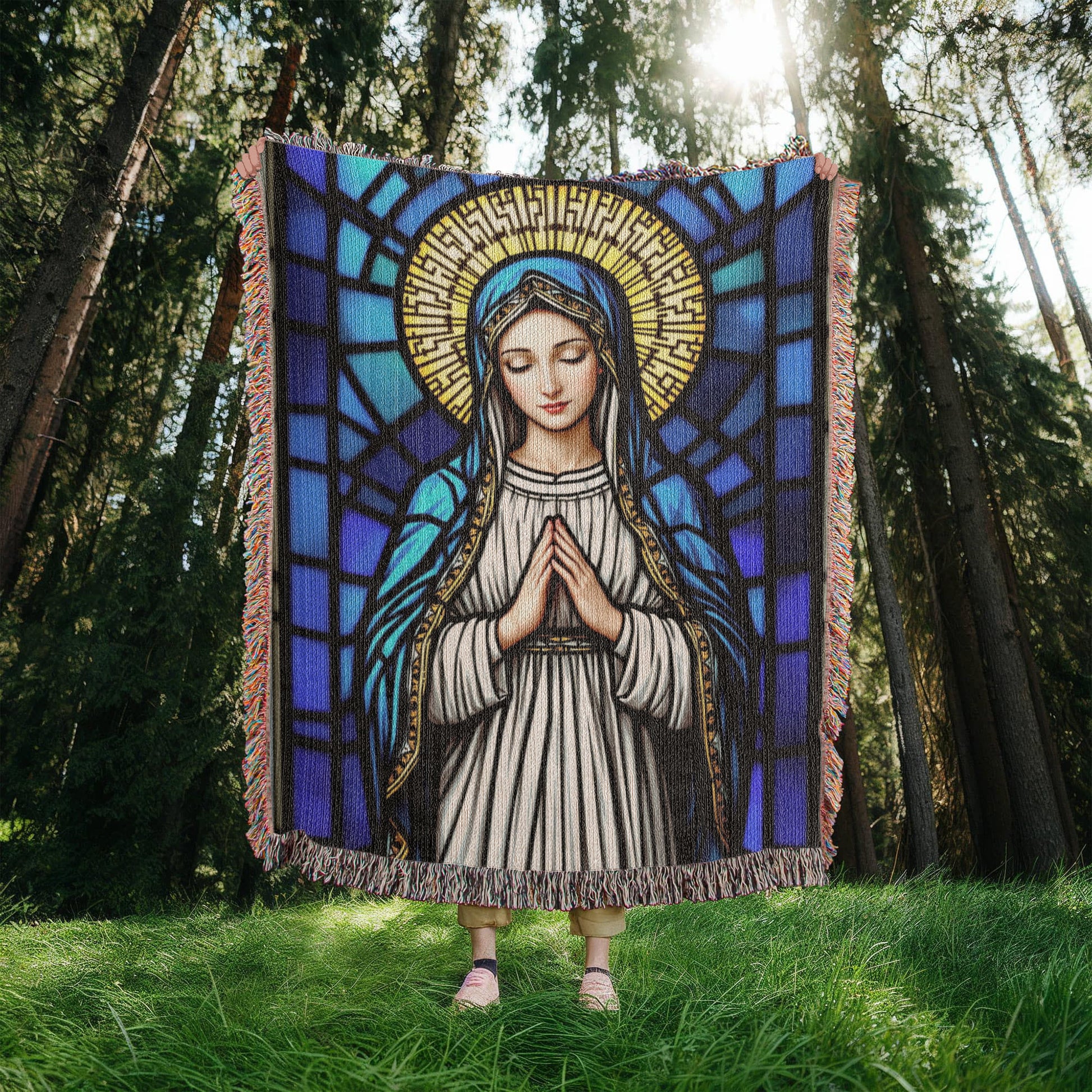 Mother Mary Woven Cotton Throw Blanket-[Heartfelt Family Gift]