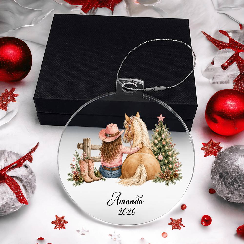 Personalized Cowgirl Horse Ornament