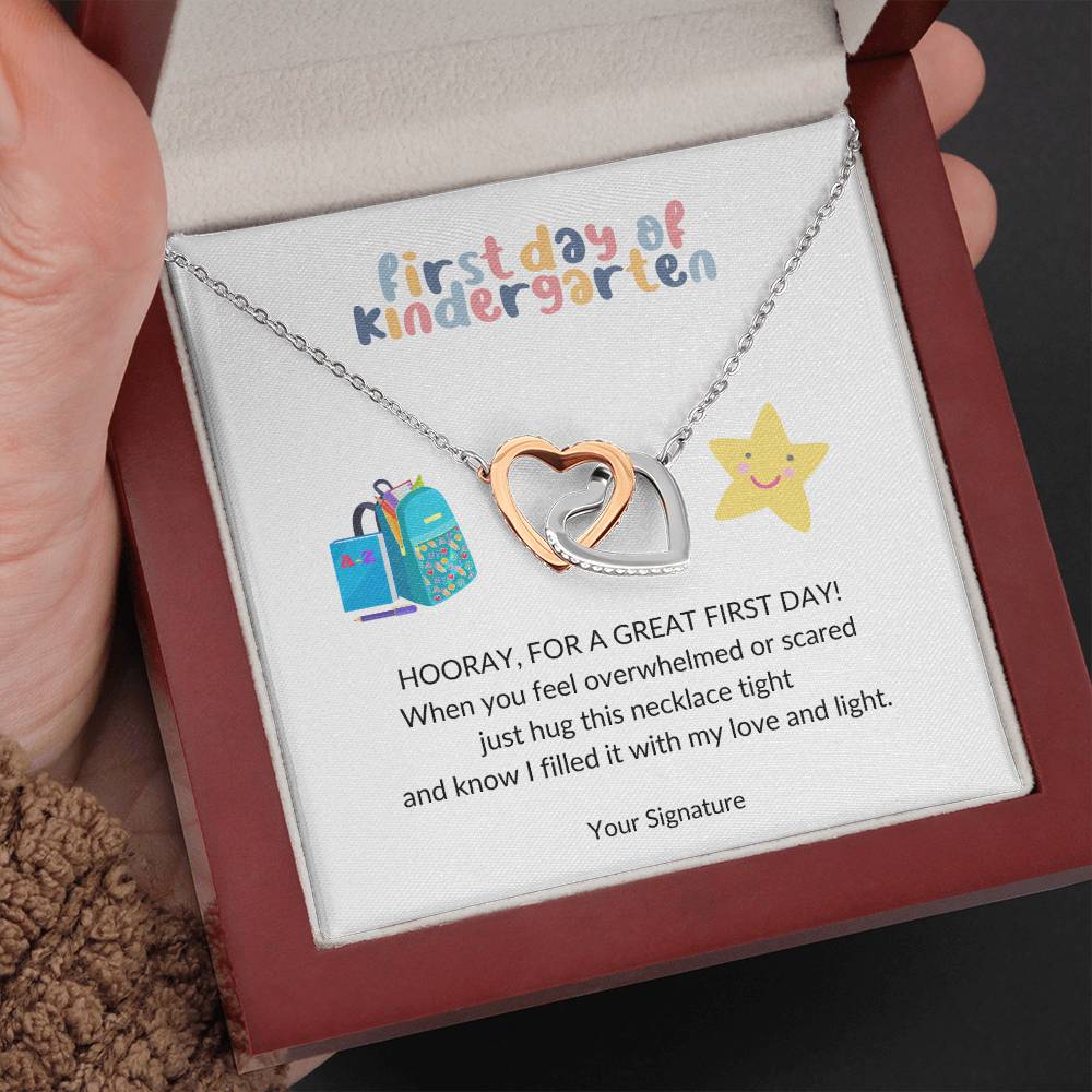 First Day of Kindergarten Joined Hearts Back to School Necklace-[Heartfelt Family Gift]
