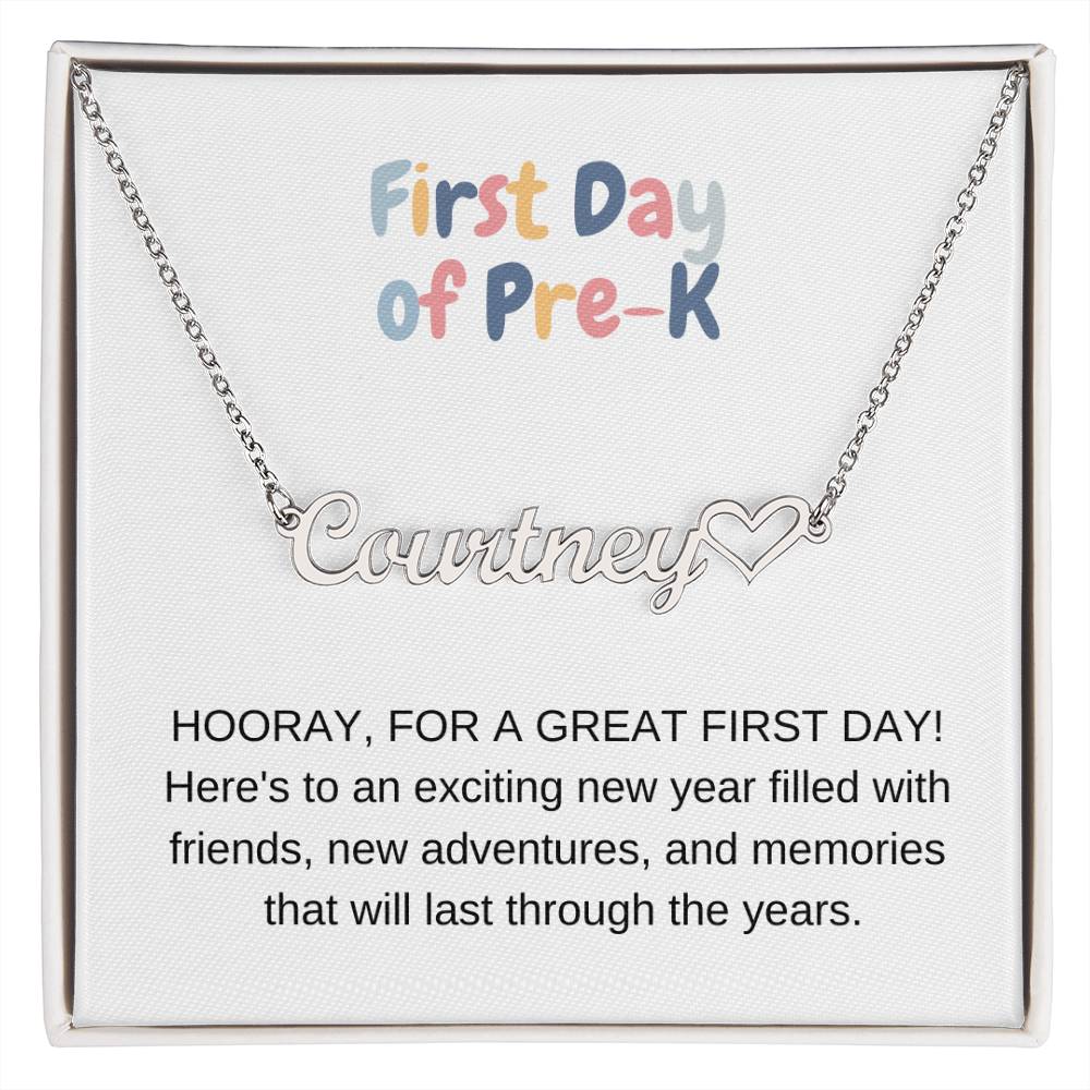 First Day of Pre-K Name Necklace with Heart-[Heartfelt Family Gift]
